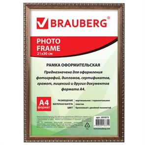 {{photo.Alt || photo.Description || 'Рамка 21х30 см, пластик, багет 16 мм, BRAUBERG "HIT5", бронза с двойной позолотой, стекло, 391073'}}