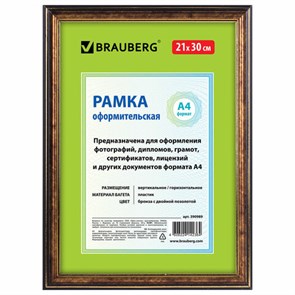 {{photo.Alt || photo.Description || 'Рамка 21х30 см, пластик, багет 20 мм, BRAUBERG "HIT3", бронза с двойной позолотой, стекло, 390989'}}