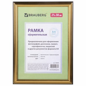 {{photo.Alt || photo.Description || 'Рамка 21х30 см, пластик, багет 20 мм, BRAUBERG "HIT3", золото, стекло, 390990'}}