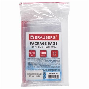 {{photo.Alt || photo.Description || 'Пакеты с замком ZIP LOCK "зиплок", комплект 100 шт., 100х100 мм, ПВД, толщина 35 микрон, BRAUBERG, 606210'}}