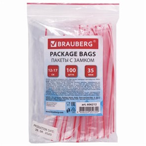 {{photo.Alt || photo.Description || 'Пакеты с замком ZIP LOCK "зиплок", комплект 100 шт., 120х170 мм, ПВД, толщина 35 микрон, BRAUBERG, 606212'}}