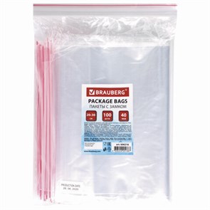 {{photo.Alt || photo.Description || 'Пакеты с замком ZIP LOCK "зиплок", комплект 100 шт., 200х300 мм, ПВД, толщина 40 микрон, BRAUBERG, 606216'}}