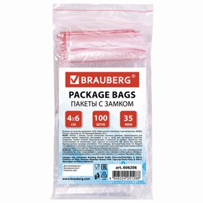 {{photo.Alt || photo.Description || 'Пакеты с замком ZIP LOCK "зиплок", комплект 100 шт., 40х60 мм, ПВД, толщина 35 микрон, BRAUBERG, 606206'}}