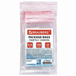 {{photo.Alt || photo.Description || 'Пакеты с замком ZIP LOCK "зиплок", комплект 100 шт., 60х80 мм, ПВД, толщина 35 микрон, BRAUBERG, 606207'}}