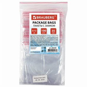 {{photo.Alt || photo.Description || 'Пакеты с замком ZIP LOCK "зиплок", комплект 100 шт., 80х120 мм, ПВД, толщина 35 микрон, BRAUBERG, 606209'}}
