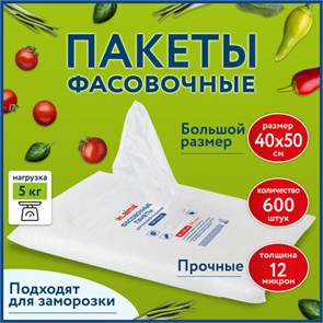 {{photo.Alt || photo.Description || 'Пакеты фасовочные 40х50 см КОМПЛЕКТ 600 шт., ПНД 12 мкм, ПРОЧНЫЕ, евроупаковка, LAIMA, 608531'}}