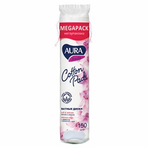 {{photo.Alt || photo.Description || 'Ватные диски КОМПЛЕКТ 150 шт., AURA, двусторонние, 7185'}}