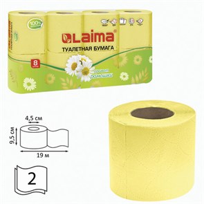 {{photo.Alt || photo.Description || 'Бумага туалетная бытовая, спайка 8 шт., 2-х слойная, (8х19 м), LAIMA, аромат ромашки, 128721'}}