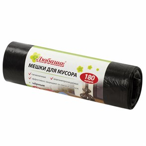{{photo.Alt || photo.Description || 'Мешки для мусора 180 л черные в рулоне 10 шт., ПВД 24 мкм, 80х106 см, ЛЮБАША эконом, 605336'}}