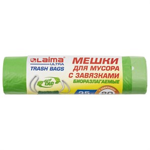 {{photo.Alt || photo.Description || 'Мешки для мусора биоразлагаемые с завязками LAIMA "ULTRA" 35 л, рулон 20 шт., прочные, ПНД 14 мкм, 50х60 см, 607688'}}