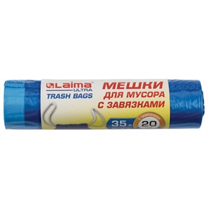 {{photo.Alt || photo.Description || 'Мешки для мусора с завязками LAIMA "ULTRA" 35 л, синие, рулон 20 шт., особо прочные, ПВД 20 мкм, 50х60 см, 607689'}}