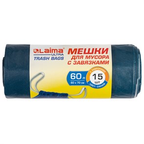 {{photo.Alt || photo.Description || 'Мешки для мусора с завязками LAIMA "ULTRA", 60 л, синие, рулон 15 шт., особо прочные, ПСД 30 мкм, 60х70 см, 607696'}}
