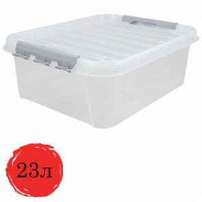 {{photo.Alt || photo.Description || 'Ящик-контейнер 23 л с КРЫШКОЙ НА ЗАЩЕЛКАХ "ПРОФИ", 18х50х39 см, штабелируемый, ПРОЧНЫЙ, прозрачный, 437940000'}}