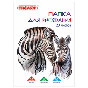 {{photo.Alt || photo.Description || 'Папка для рисования БОЛЬШОГО ФОРМАТА А3, 20 л., 120 г/м2, ПИФАГОР, 297х420 мм, "Зебры", 129218'}}