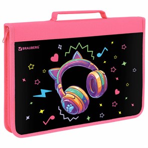 {{photo.Alt || photo.Description || 'Папка на молнии BRAUBERG А4 с ручкой, с органайзером, 1 отделение, "Headphones", 273384'}}