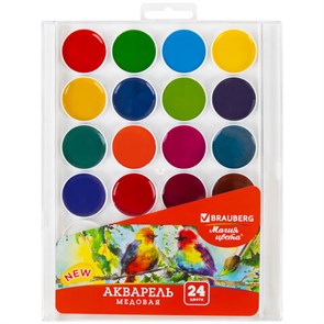 {{photo.Alt || photo.Description || 'Краски акварельные BRAUBERG "МАГИЯ ЦВЕТА NEW", медовые, 24 цвета, круглые кюветы, пластиковый пенал, 192365'}}