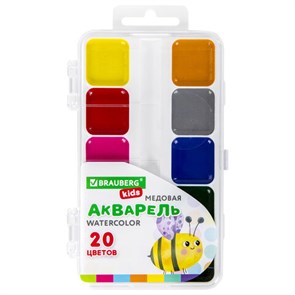 {{photo.Alt || photo.Description || 'Краски акварельные BRAUBERG KIDS, медовые, 20 цветов, квадратные кюветы, пластиковый пенал, 192283'}}
