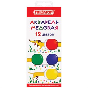 {{photo.Alt || photo.Description || 'Краски акварельные медовые 12 цветов ПИФАГОР "ВЕСЕЛАЯ ТАКСА", картонная коробка, 192007'}}