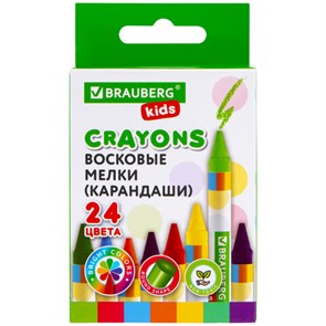 {{photo.Alt || photo.Description || 'Восковые мелки BRAUBERG KIDS, НАБОР 24 цвета, 271697'}}