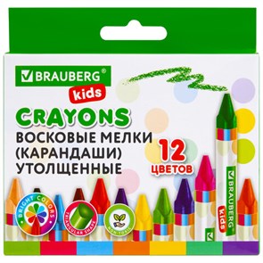 {{photo.Alt || photo.Description || 'Восковые мелки трехгранные утолщенные BRAUBERG KIDS, НАБОР 12 цветов, 271695'}}