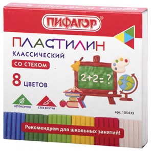{{photo.Alt || photo.Description || 'Пластилин классический ПИФАГОР ШКОЛЬНЫЙ, 8 цветов, 120 г, со стеком, 105433'}}