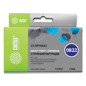 Картридж струйный CACTUS (CS-EPT0822) для EPSON Stylus R270/R390/ RX590, голубой 361959