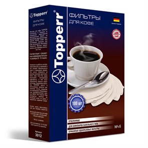 {{photo.Alt || photo.Description || 'Фильтр TOPPERR №4 для кофеварок, бумажный, отбеленный, 100 штук, 3012'}}