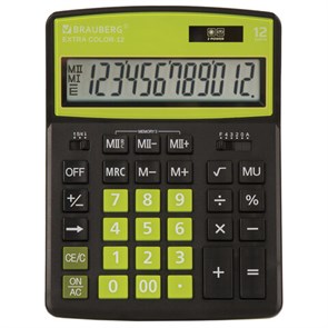{{photo.Alt || photo.Description || 'Калькулятор настольный BRAUBERG EXTRA COLOR-12-BKLG (206x155 мм), 12 разрядов, двойное питание, ЧЕРНО-САЛАТОВЫЙ, 250477'}}