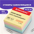 Блок самоклеящийся (стикеры), BRAUBERG, ПАСТЕЛЬНЫЙ, 76х76 мм, 400 листов, 4 цвета, 122856 122856
