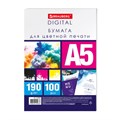 Бумага для цветной лазерной печати А5, ПЛОТНАЯ 190 г/м2, 100 л., BRAUBERG DIGITAL, 145% (CIE), 116409 116409