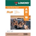 Фотобумага матовая БОЛЬШОГО ФОРМАТА, A3, 230 г/м2, односторонняя, 50 листов, LOMOND, 0102156 362758