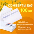Конверты Е65 (110х220 мм), отрывная лента, внутренняя запечатка, КОМПЛЕКТ 100 шт., BRAUBERG, 112193 112193