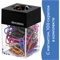 Скрепочница магнитная BRAUBERG со 100 цветными скрепками 28 мм, прозрачный корпус, 228401 228401