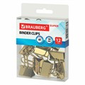 Зажимы для бумаг BRAUBERG EXTRA, КОМПЛЕКТ 12 шт., 19 мм, на 60 л., золотистые, европодвес, 229586 229586