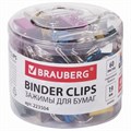 Зажимы для бумаг BRAUBERG, КОМПЛЕКТ 40 шт., 19 мм, на 60 листов, цвет металлик, пластиковый цилиндр, 223504 223504