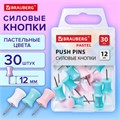 Силовые кнопки-гвоздики BRAUBERG PASTEL, пастельные цвета, 30 штук, 12 мм, 272756 272756