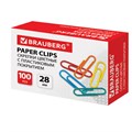 Скрепки BRAUBERG, 28 мм, цветные, 100 шт., в картонной коробке, Россия, 220555 220555
