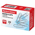 Скрепки BRAUBERG, 33 мм, никелированные, 100 шт., в картонной коробке, 270443 270443