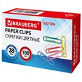 Скрепки EXTRA BRAUBERG 28 мм цветные 100 штук, 271313 271313