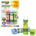 Клей-карандаш "Зверята: кошка, мышка, хрюшка", 9 г, фигурный колпачок, 3 шт./блистер, BRAUBERG KIDS, 271141 271141