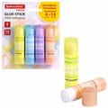 Клей-карандаш 15 г, ВЫГОДНАЯ УПАКОВКА, BRAUBERG PASTEL, 4 штуки на блистере, PVP-основа, 271250 271250