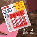 Клей-карандаш 25 г ВЫГОДНАЯ УПАКОВКА BRAUBERG, 4 штуки на блистере, 229472 229472