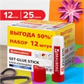 Клей-карандаш 25 г ВЫГОДНАЯ УПАКОВКА, КОМПЛЕКТ 12 штук, BRAUBERG, 229470 229470
