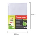 Папки-файлы перфорированные А4 BRAUBERG "PREMIUM", комплект 100 шт., гладкие, "Яблоко", 35 мкм, 221710 221710