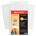 Папки-файлы перфорированные, А4, BRAUBERG "STANDARD", комплект 100 шт., матовые, 30 мкм, 221991 221991
