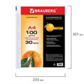 Папки-файлы перфорированные, А4, BRAUBERG "STANDARD", комплект 100 шт., матовые, 30 мкм, 221991 221991