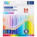 Карандаши цветные BRAUBERG PASTEL, 24 пастельных цвета, трехгранные, грифель 3 мм, натуральное дерево, 181851 181851