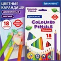 Карандаши цветные BRAUBERG PREMIUM, 18 цветов, трехгранные, грифель 3,3 мм, натуральное дерево, 181652 181652