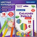 Карандаши цветные BRAUBERG PREMIUM, 18 цветов, шестигранные, грифель 3,3 мм, натуральное дерево, 181657 181657