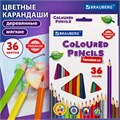 Карандаши цветные BRAUBERG PREMIUM, 36 цветов, трехгранные, грифель 3,3 мм, натуральное дерево, 181654 181654